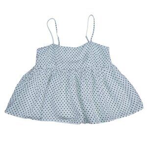Kate Spade Polka Dot Smocked Tank Top L White Black Linen Blend. NWOT